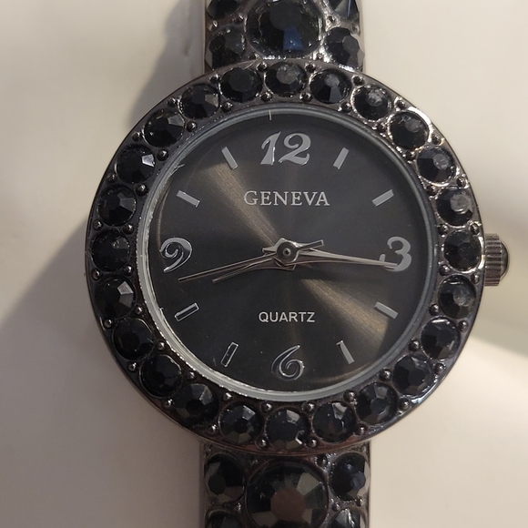 Geneva - Black Crystal Cuff Watch - Picture 2 of 9